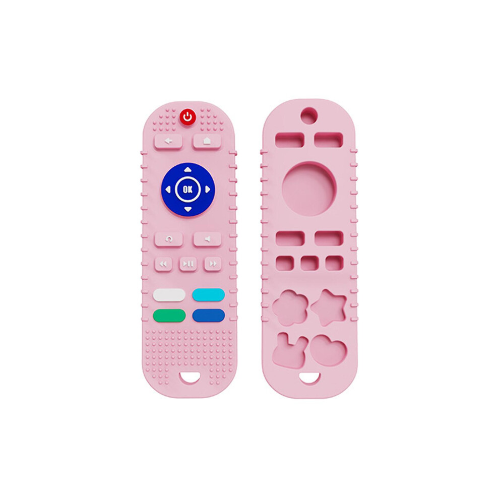 (Pink) Silicone Sleeve Baby Chew Toys Remote Control Shape Teething Toys For Boys