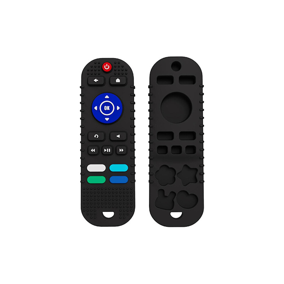 (Black) Silicone Sleeve Baby Chew Toys Remote Control Shape Teething Toys For Boys