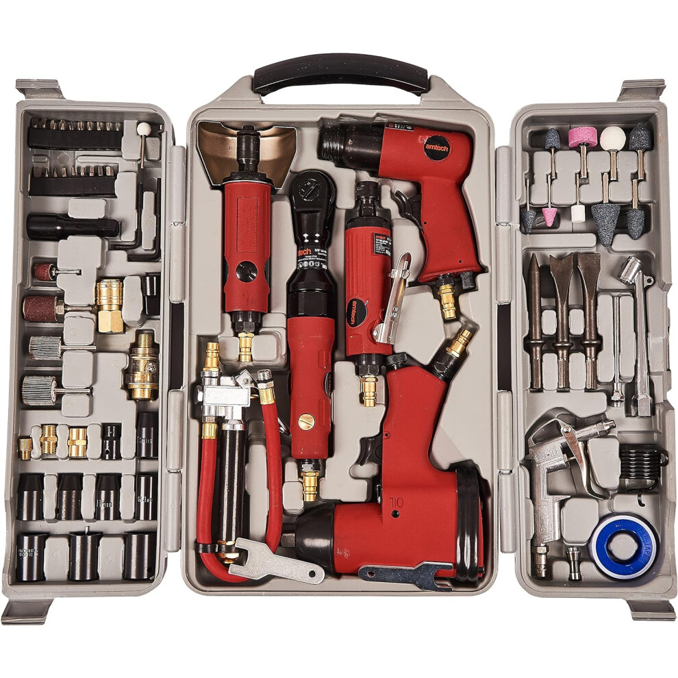 Amtech 77 Piece Air Tool Kit Y2430 Includes Impact Wrench Grinder Air Hammer Etc