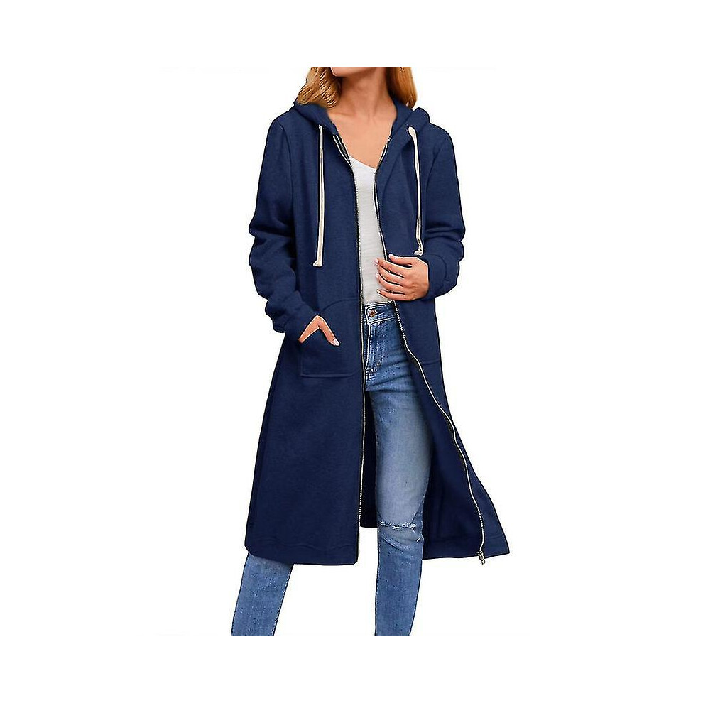 (Navy, L) Women's Long Hoodies Winter Knitted Casual Sweatshirt Zip Up Hoodies
