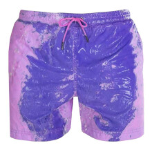 (Pink, L) Magical Change Color Beach Shorts Men Swimming Trunks Swimwear Quick Dry Bathing