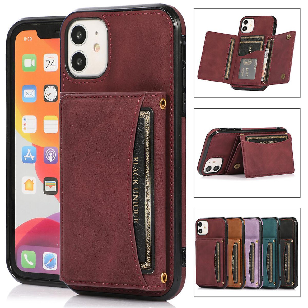 (Red) Iphone 11 Wallet Case With Card Holder,Slim Pu Leather Kickstand Card Slots Case For Apple Iphone 11 Black Black,Red 7081537253216