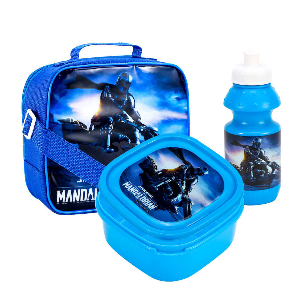 Star Wars Mandalorian Insulated 3 Piece Lunch Bag, Sandwich Box & Bottle Set Blue
