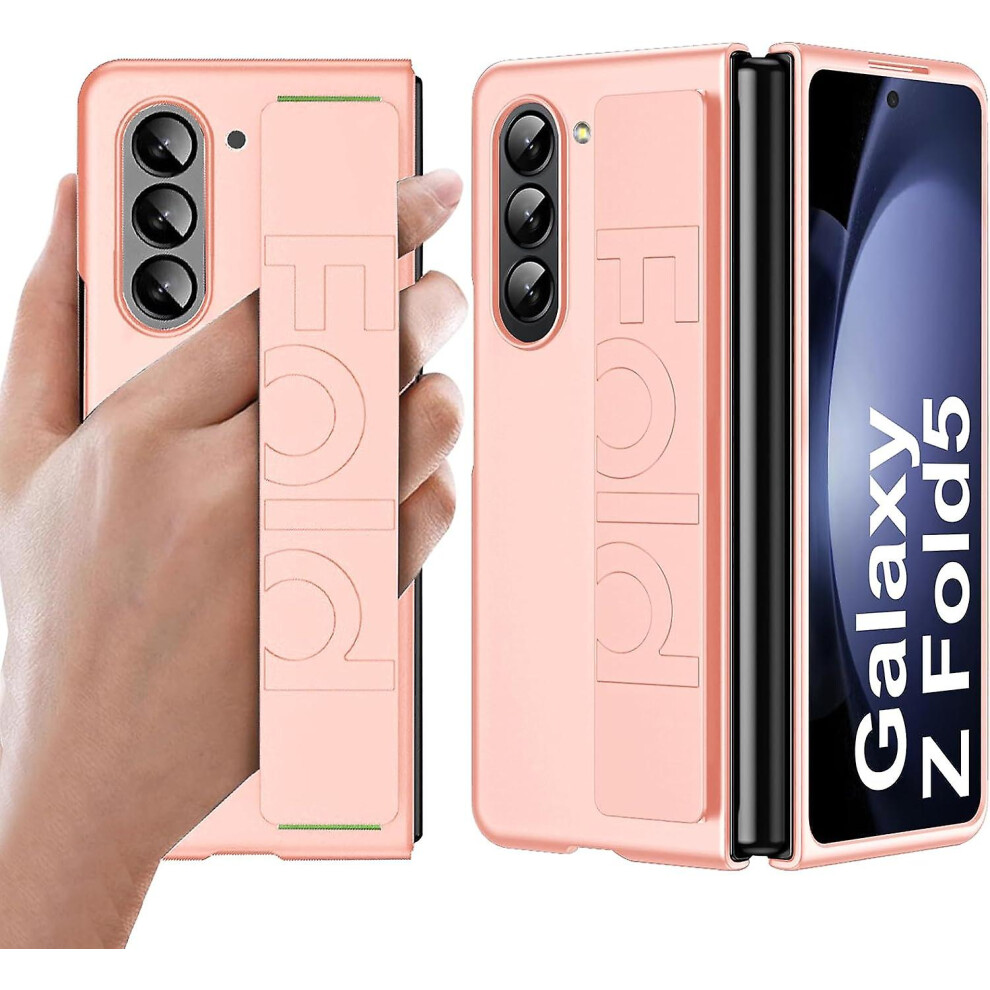 (Pink) Galaxy Z Fold 5 Case With Strap,Silicone Shockproof Case For Samsung Galaxy Z Fold 5 With Elastic Finger Wristband Pink 7081537257443