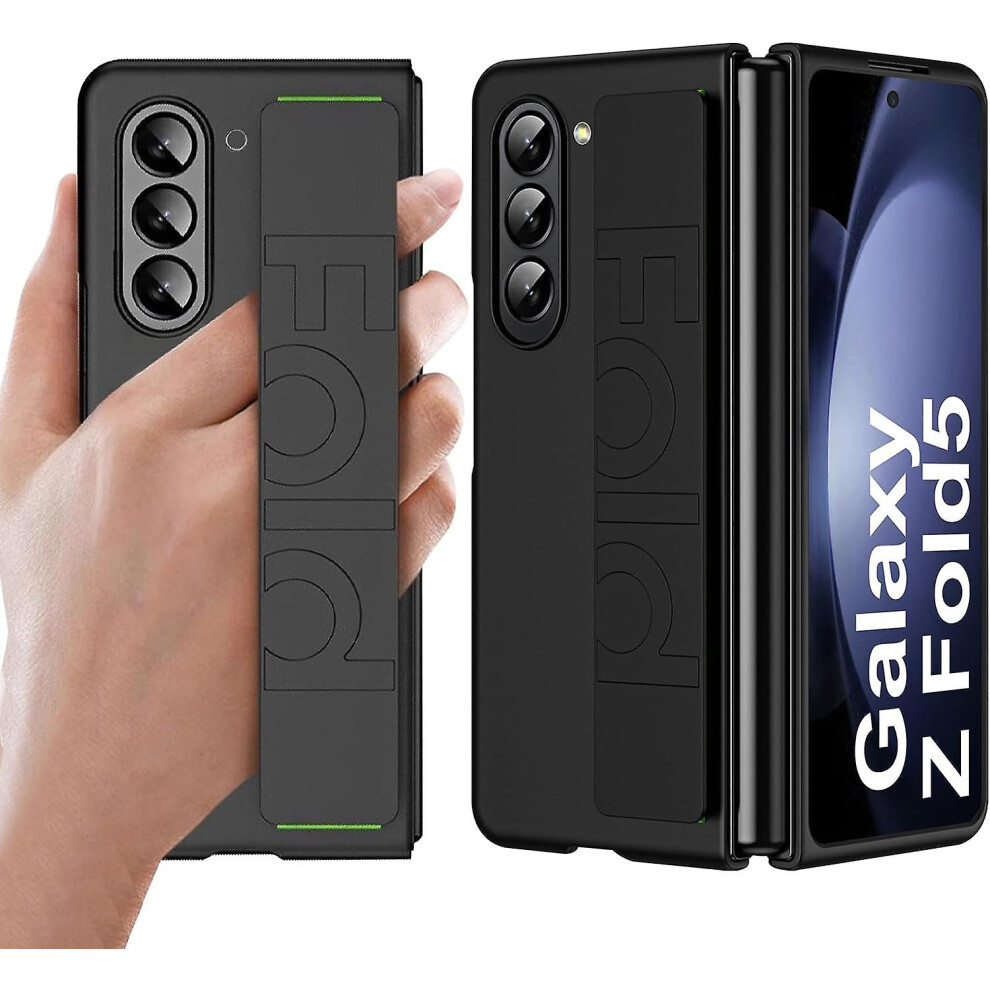 (Black) Galaxy Z Fold 5 Case With Strap,Silicone Shockproof Case For Samsung Galaxy Z Fold 5 With Elastic Finger Wristband Black 7081537257474
