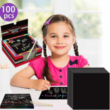 (10 sheets) 100 Pcs Magic Color Rainbow Scratch Art Paper Card Set Animal Geometry Painting Template Ruler Kids Art Craft Diy Toys