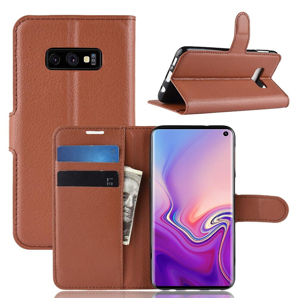 (Brown) Litchi Skin Wallet Leather Stand Cover For Samsung Galaxy S10e-White Brown 6262875581938