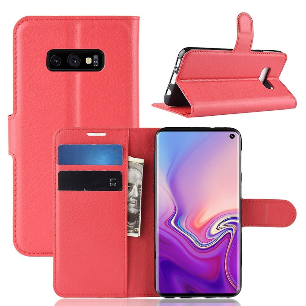 (Red) Litchi Skin Wallet Leather Stand Cover For Samsung Galaxy S10e-White Red 6262875581945