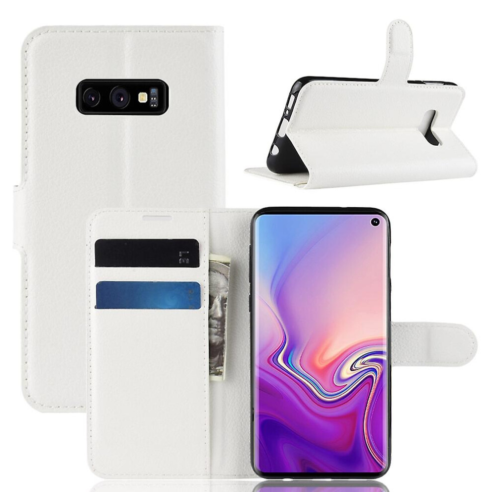 (White) Litchi Skin Wallet Leather Stand Cover For Samsung Galaxy S10e- White 6262875581976