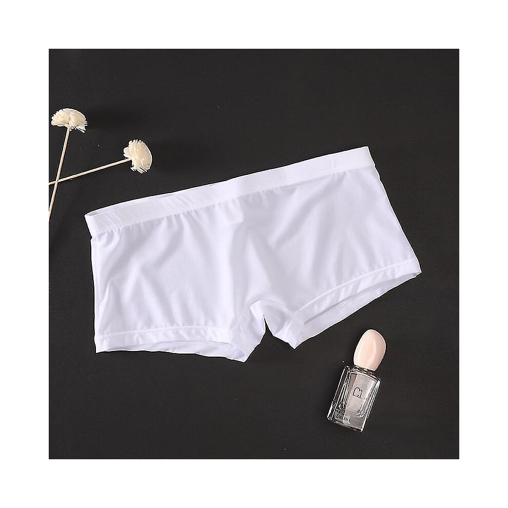 (White, XXL) Men Sexy Seamless Underwear Ultra-thin Transparent Boxer Mesh Panties Shorts