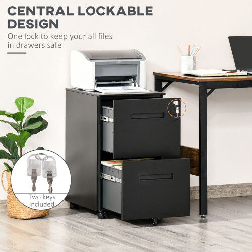 Vinsetto Vinsetto Mobile Lockable File Cabinet w/ Adjustable Hanging File Folder Black 2