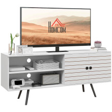 HOMCOM White TV Unit for 65-inch TVs | 2 Open Shelves, Door and Cable Holes | 145x38x65 cm | 839-973V82WT