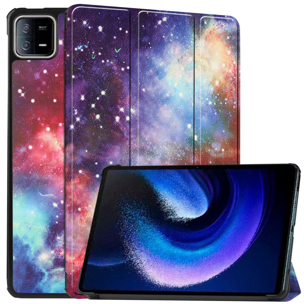 (Galaxy) For Xiaomi Pad 6 Pu Leather Trifold Stand Tablet Case Pattern Printing Auto Wake/Sleep Cover 6262875588470