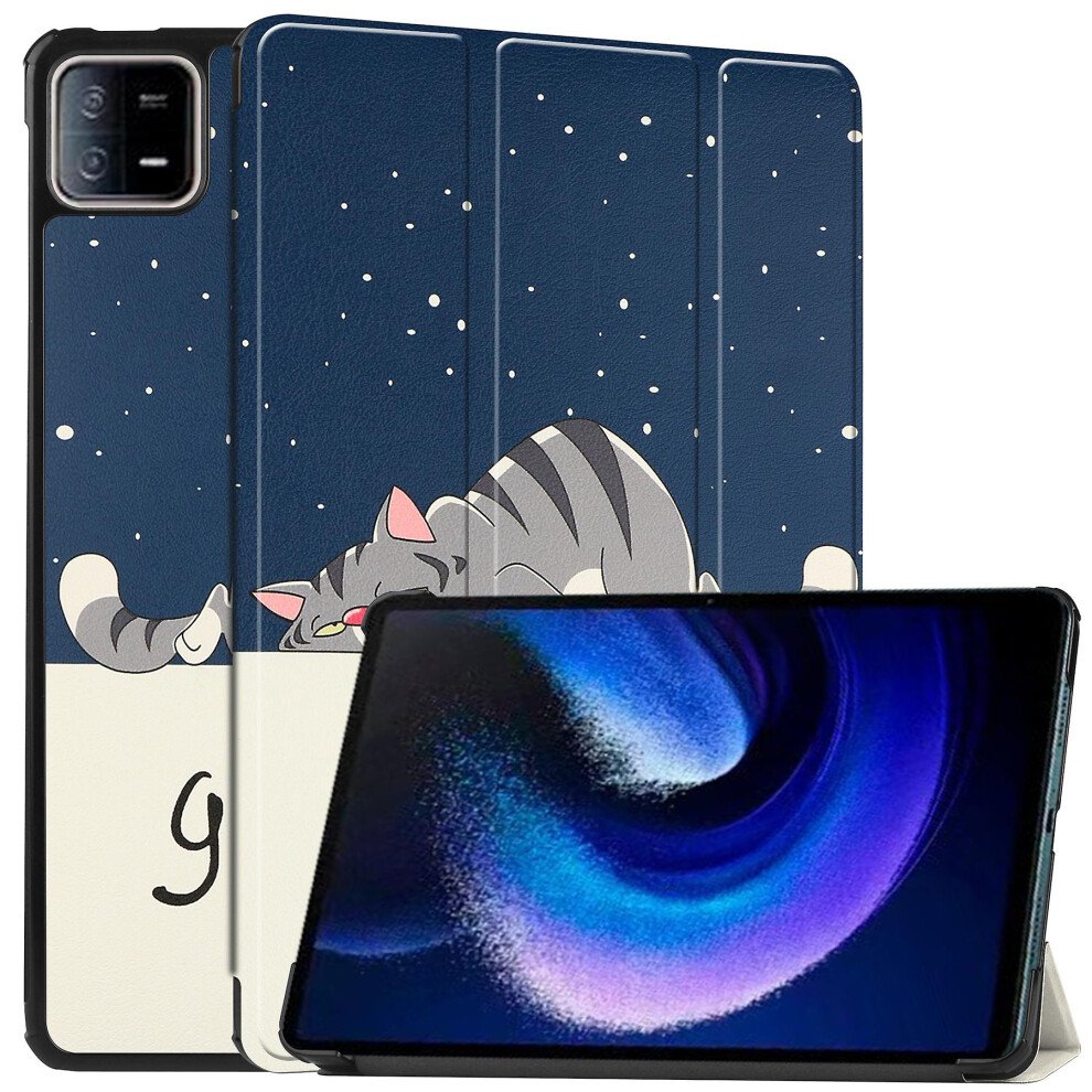 (Cat) For Xiaomi Pad 6 Pu Leather Trifold Stand Tablet Case Pattern Printing Auto Wake/Sleep Cover 6262875588524