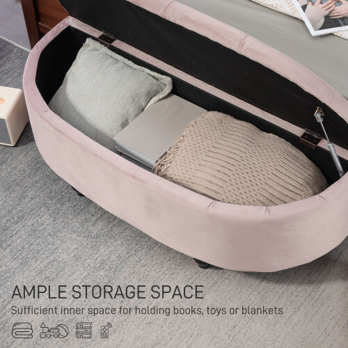 Homcom HOMCOM Semi-Circle Storage Ottoman Bench Tufted Upholstered Pink 2
