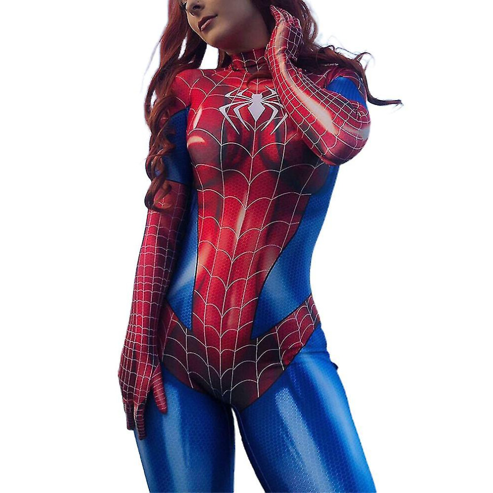 (M) Women Spiderman Bodysuit Halloween Superhero Cosplay Costume Catsuit Stretch Jumpsuit Romper Party Fancy Dress Red/Blue
