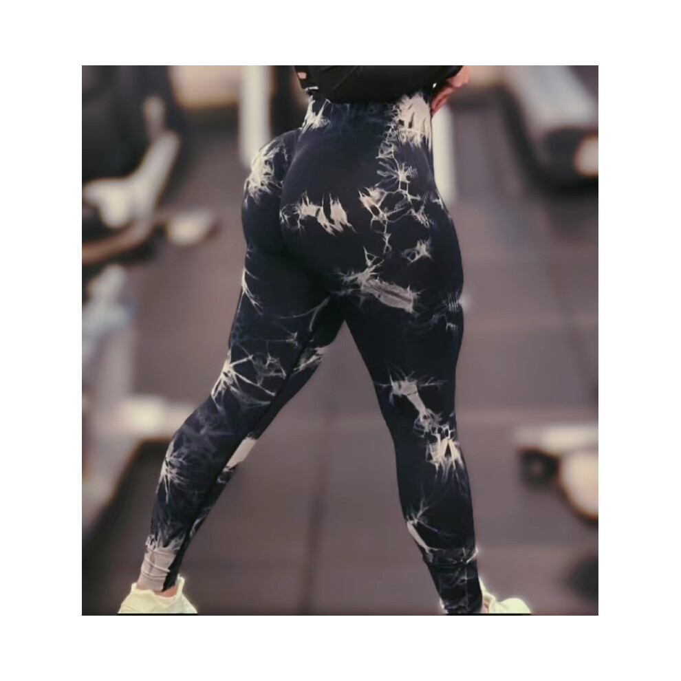 (black, S) Women Tiedye Gym Leggings Seamless Mujer Push Up Booty Pants Scrunch Sports Fitness High Waist Workout Yoga Leggins Drop Ship