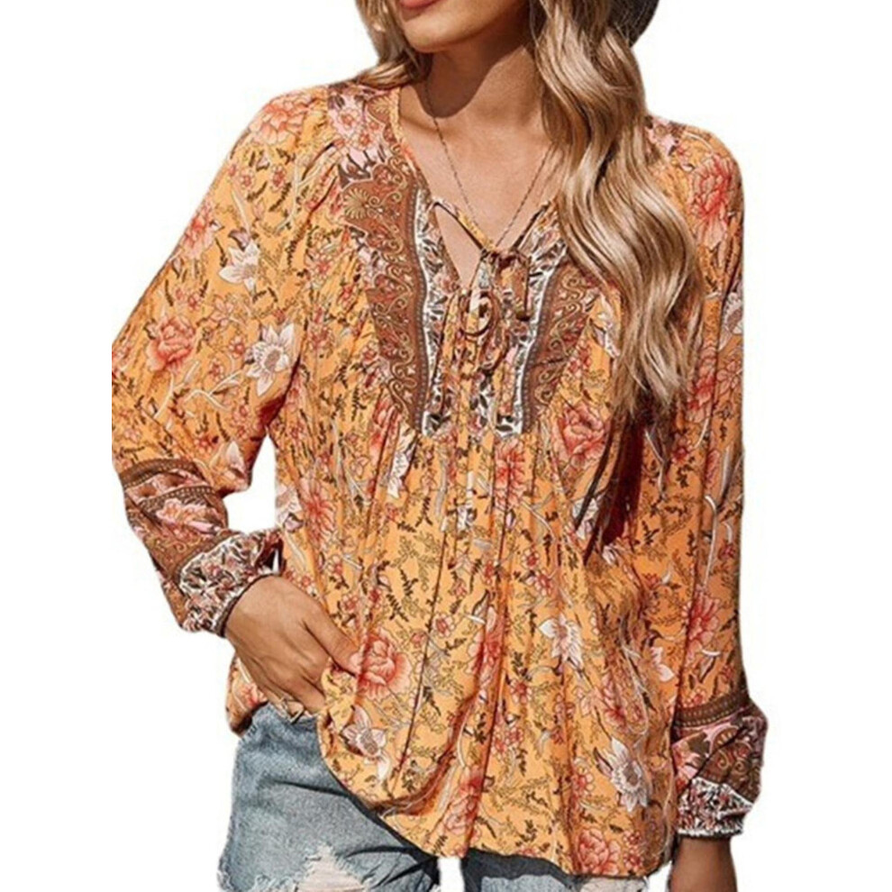 (Women Boho Floral Casual Blouse Lady Baggy Pullover Tunic Casual Shirt Plus Size) Women Boho Floral Casual Blouse Lady Baggy Pullover Tunic Casual Shirt Plus Size