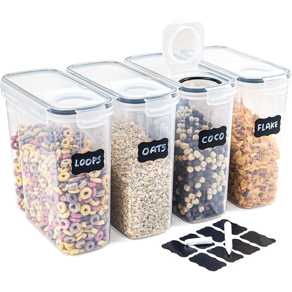 4x Containers Airtight Food Storage Kitchen Cereal Tub Lid Boxes Set ﻿