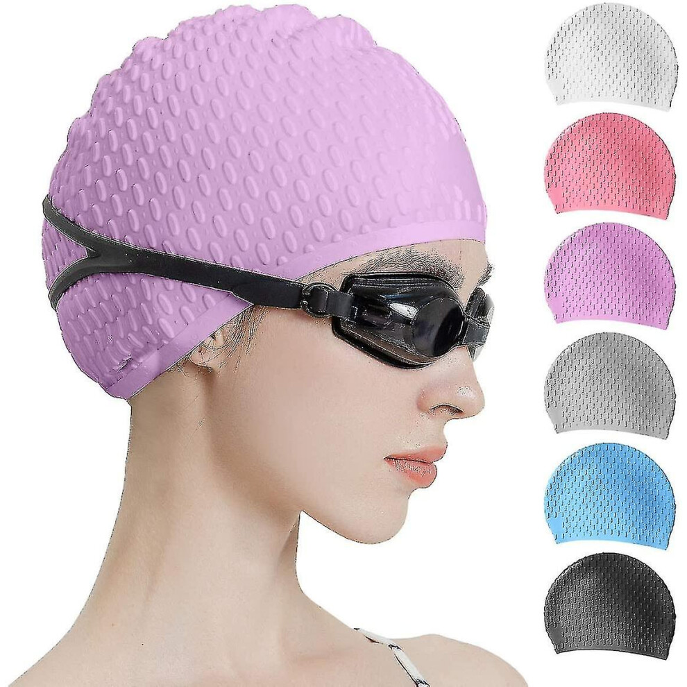 (purple) Silicone Swim Cap,comfortable Bathing Cap Ideal For Curly Short Medium Long Hair, Swimming Cap For Women And Men, Shower Caps Keep Hairstyle U