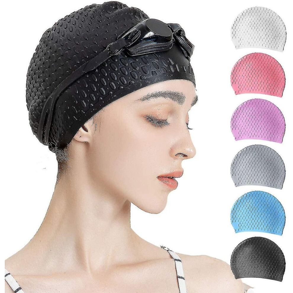 (black) Silicone Swim Cap,comfortable Bathing Cap Ideal For Curly Short Medium Long Hair, Swimming Cap For Women And Men, Shower Caps Keep Hairstyle U