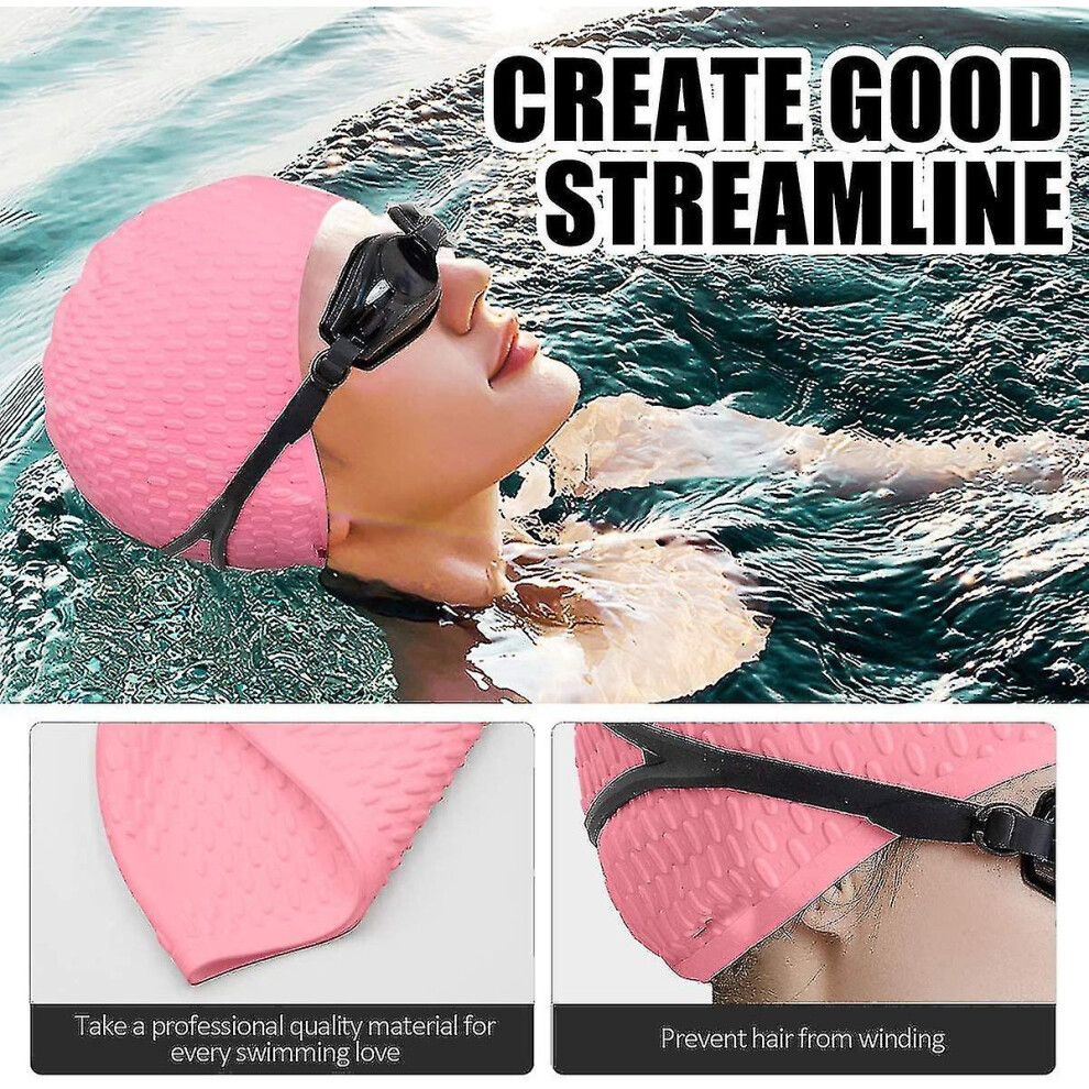 (light pink) Silicone Swim Cap,comfortable Bathing Cap Ideal For Curly Short Medium Long Hair, Swimming Cap For Women And Men, Shower Caps Keep Hairst