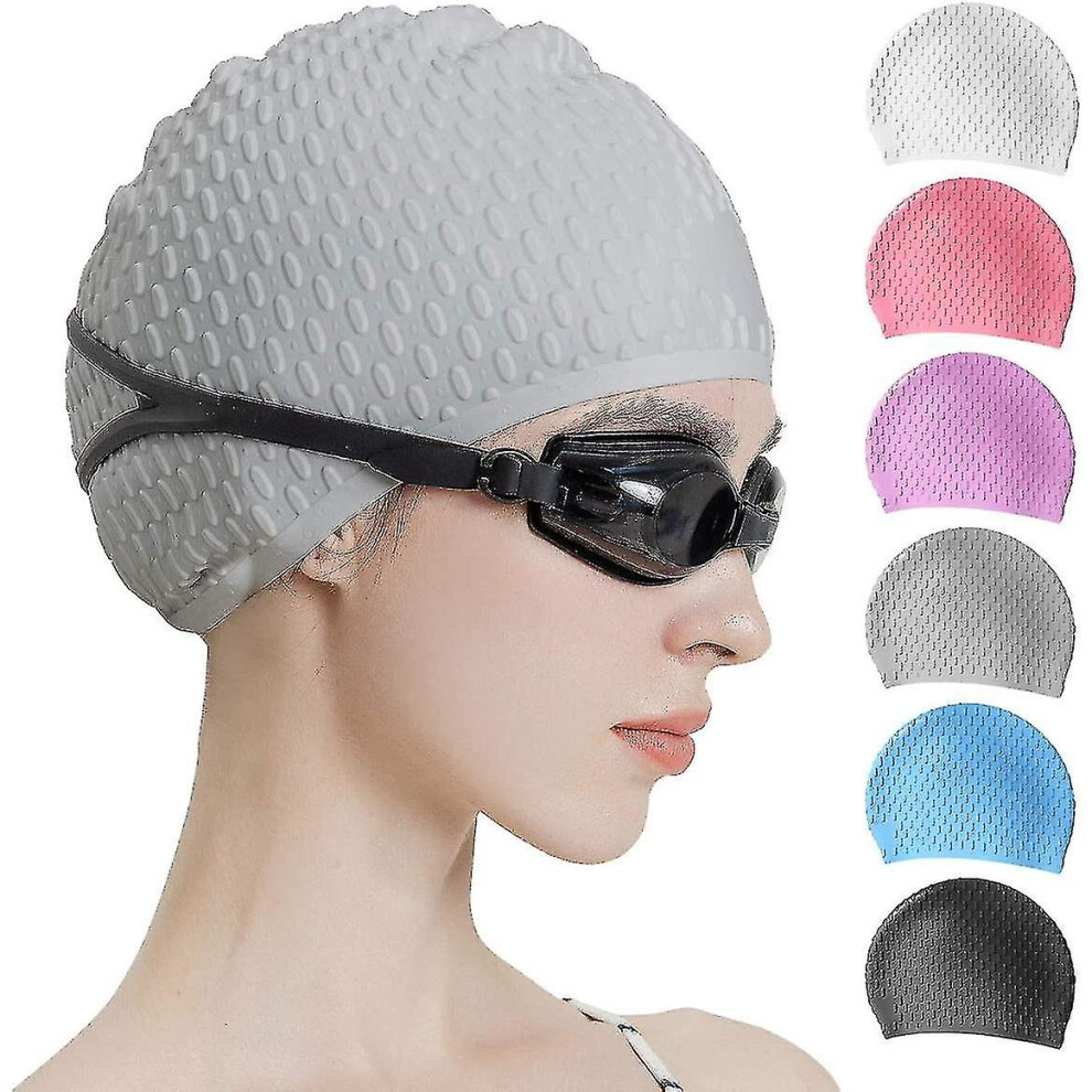 (gray) Silicone Swim Cap,comfortable Bathing Cap Ideal For Curly Short Medium Long Hair, Swimming Cap For Women And Men, Shower Caps Keep Hairstyle U