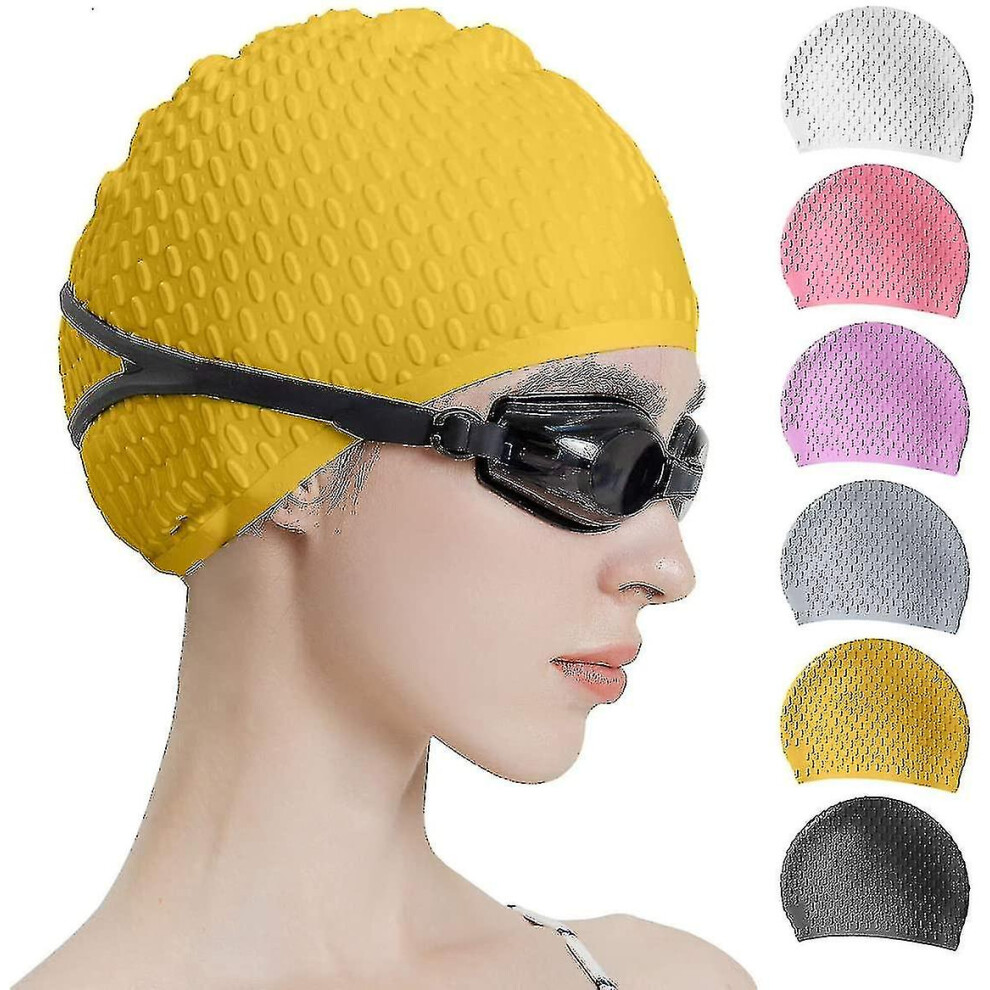 (yellow) Silicone Swim Cap,comfortable Bathing Cap Ideal For Curly Short Medium Long Hair, Swimming Cap For Women And Men, Shower Caps Keep Hairstyle