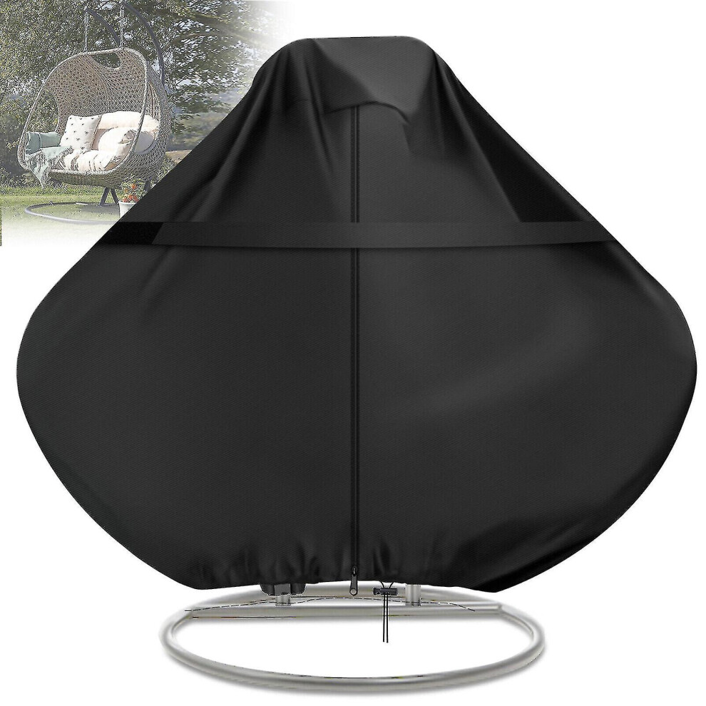 (Black, 230x200cm) 600d Hanging Swing Double Egg Chair Cover Garden Patio Outdoor Sun Waterproof