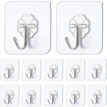 JelKen Self Adhesive Hooks,12 PCS Heavy Duty Door Wall Adhesive Hooks for Kitchen, Bathroom, Office, Closet, Hanging Coat Cloth Towel Key Decorations
