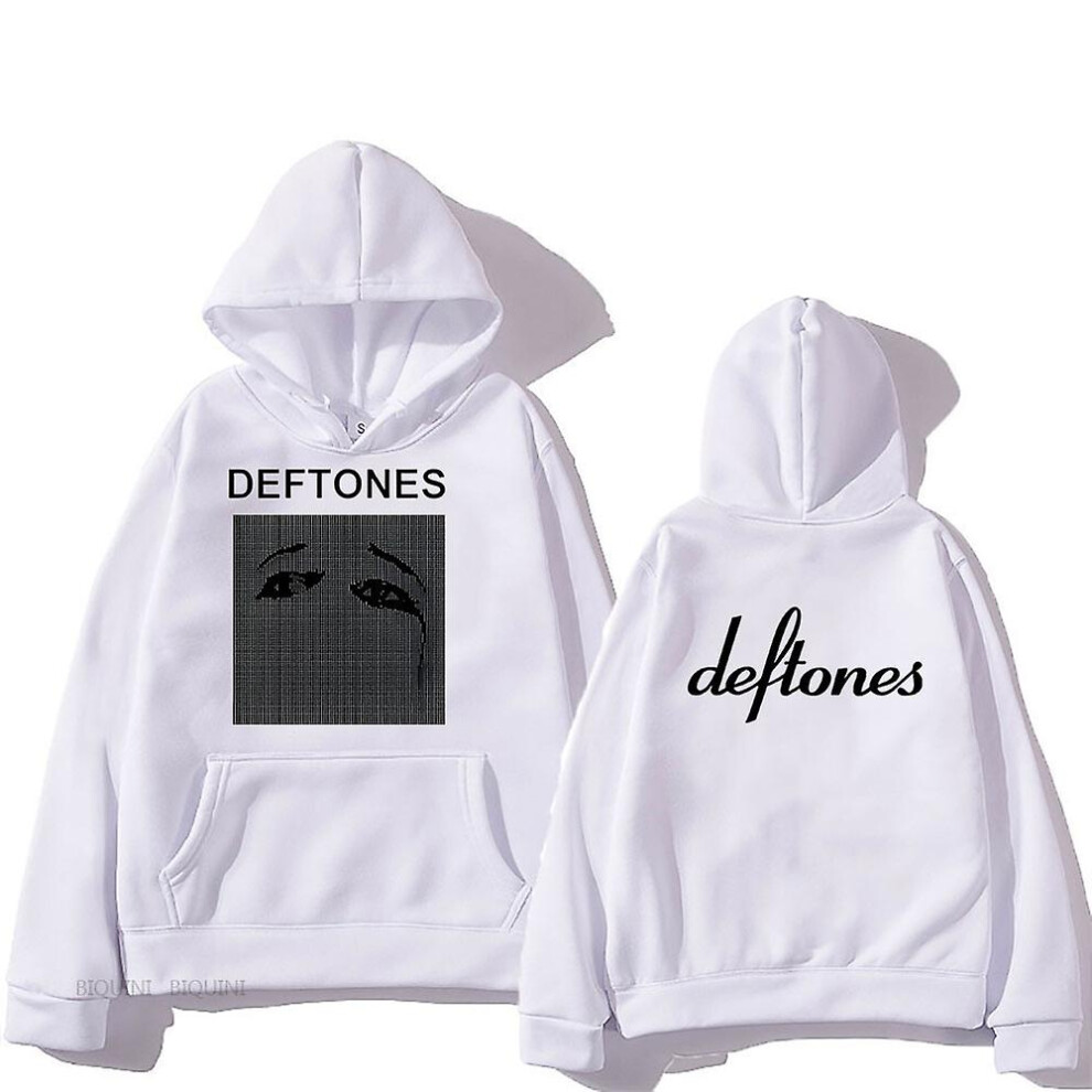 (S, white) Deftones Skull Black Hoodie Men Women Vintage Around The Fur Adrenaline Band Merch Sweatshirt Long Sleeve Tops Hoodies Hip Hop