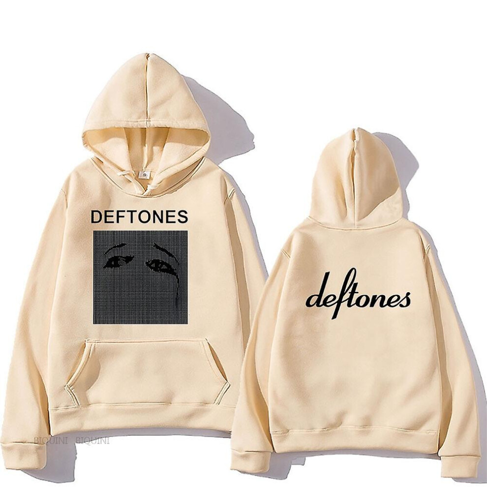 (XL, khaki) Deftones Skull Black Hoodie Men Women Vintage Around The Fur Adrenaline Band Merch Sweatshirt Long Sleeve Tops Hoodies Hip Hop