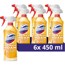 Domestos Power Foam Citrus Blast Upside Down Spray bleach-free toilet & bathroom cleaner eliminates 99.99%* of germs 6x 450 ml