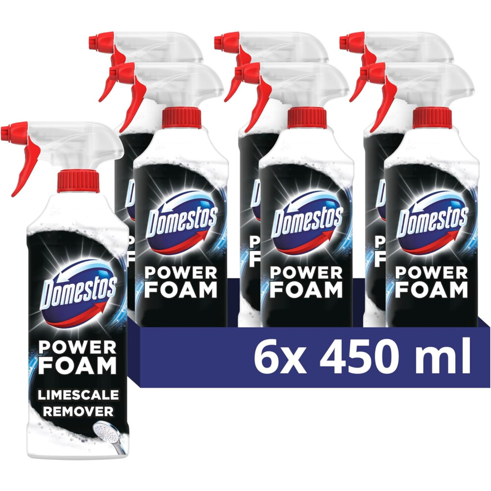 Domestos Power Remover Toilet & Bathroom Cleaner Spray spray that upside down 100% limescale soap removal inside toilet & around bathroom 6x 450 ml