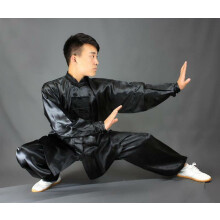 (Black, 160) Kids Adults Chinese Tai Chi Performance Clothing Kung Fu Wushu Martial Arts Suit Multiple Colors