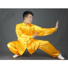 (Yellow, 130) Kids Adults Chinese Tai Chi Performance Clothing Kung Fu Wushu Martial Arts Suit Multiple Colors