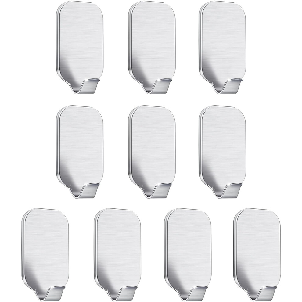 BEEWAY Self Adhesive Hook Pack 10 Door Hooks Stick OnSticky Hooks Bathroom Kitchen Hanging Coat Cloth Towel Key Stainless Steel, Waterproof No Nails