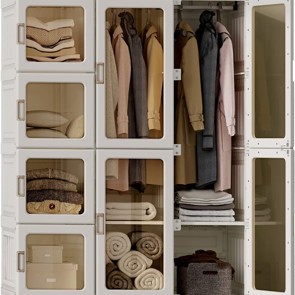 Portable Wardrobe Closet Storage Organizer Transparent Door Panels
