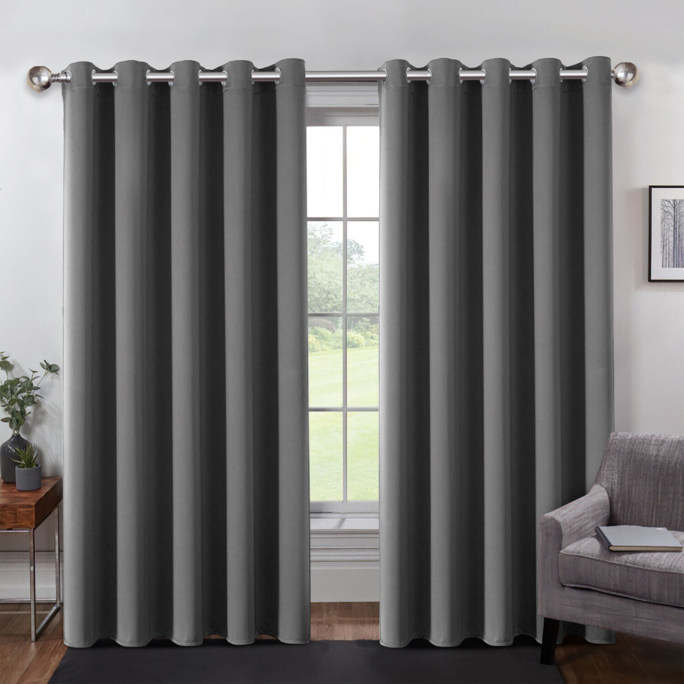 (DARK GREY, 66 x 90) Living Room Curtains Thermal Blackout Eyelet