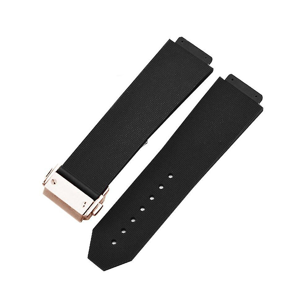 (-Rosegold Clasp, No.2) Watch Bracelet For Hublot Big Bang Classic Fusion Folding Buckle Silicone Rubber Watch Strap Watch Accessories Watch Band Black 7081537295506