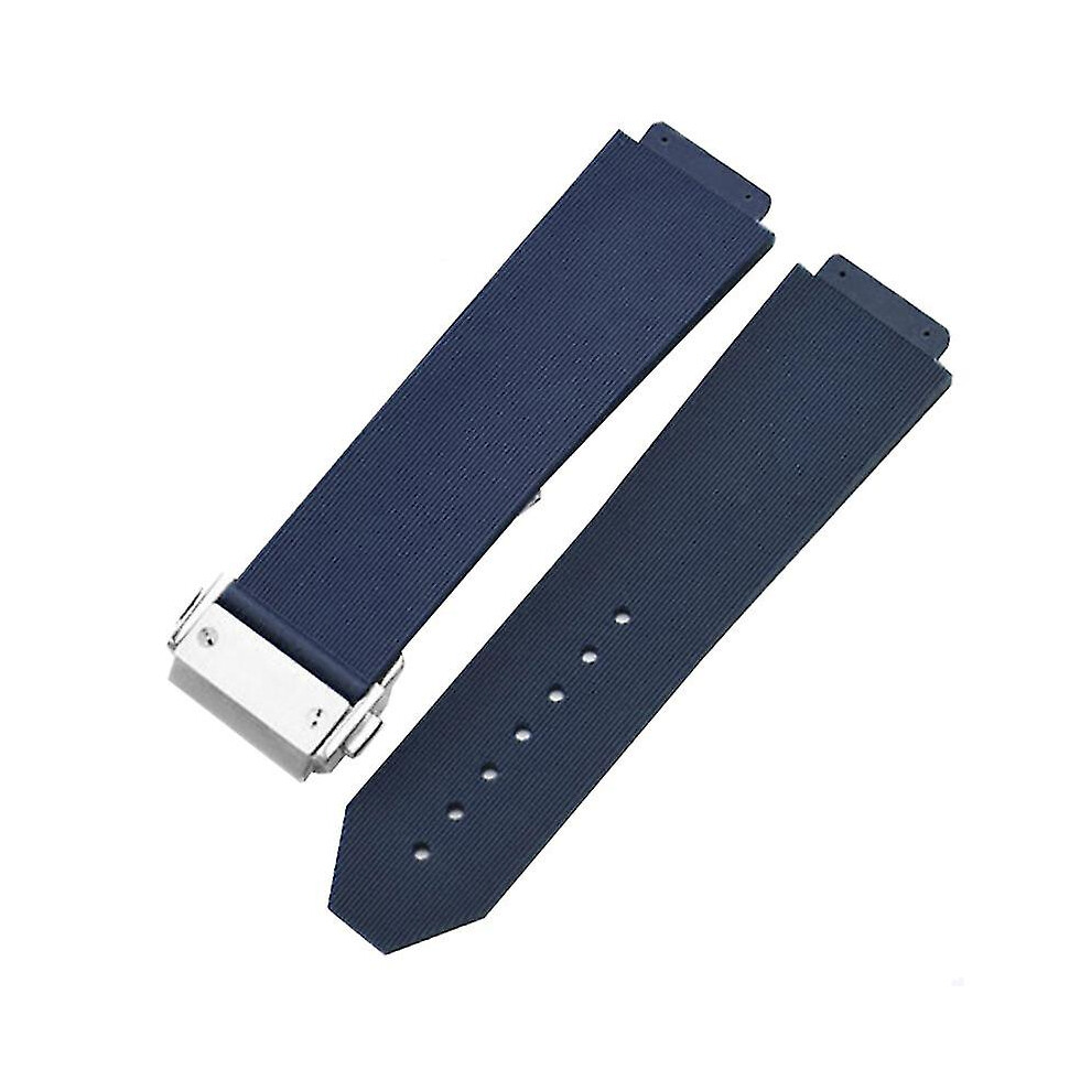 (Blue-Silver Clasp, NO.4) Watch Bracelet For Hublot Big Bang Classic Fusion Folding Buckle Silicone Rubber Watch Strap Watch Accessories Watch Band Ch
