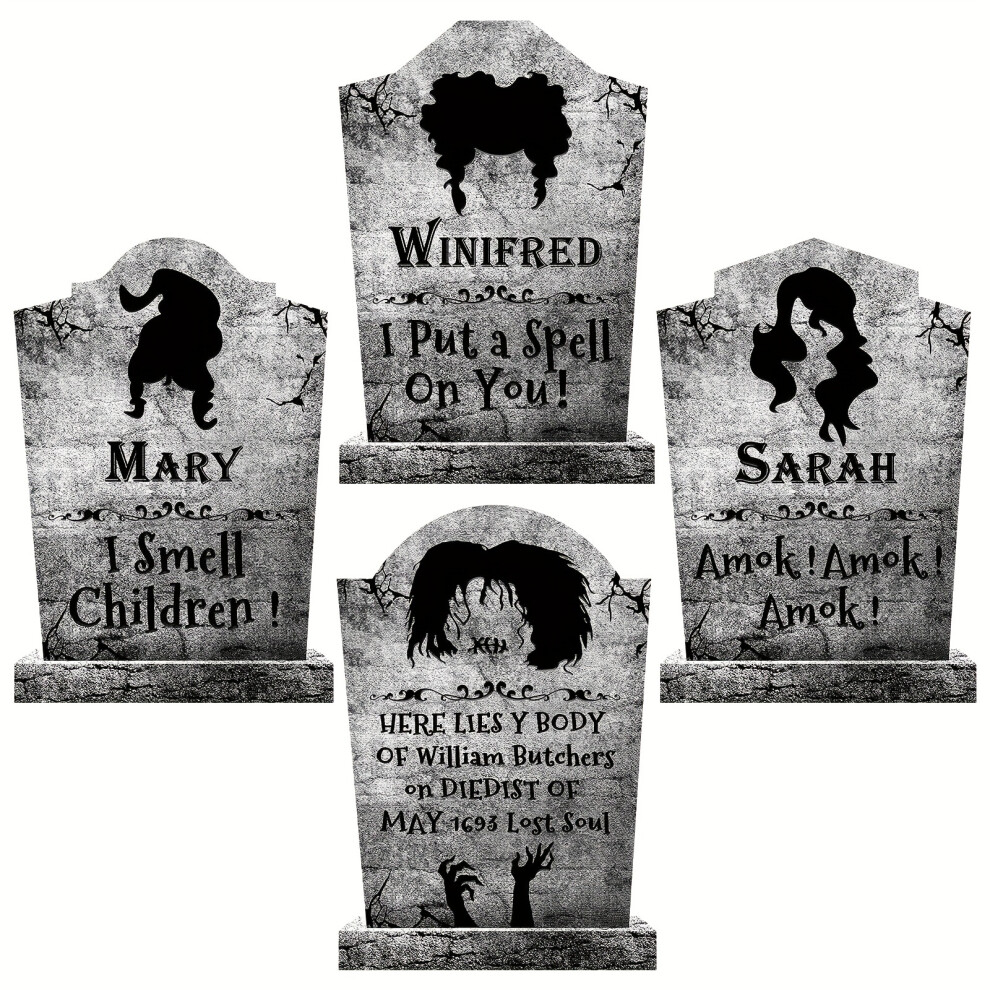 (4-Piece Set) Outdoor Halloween Decorations, Witches Tombstones, Halloween Gravestone Decor