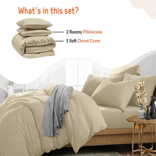 (BEIGE, SINGLE) Reversible Plain Dyed Duvet Cover Set & Pillowcase