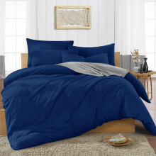 (BLUE, KING) Reversible Plain Dyed Duvet Cover Set & Pillowcase