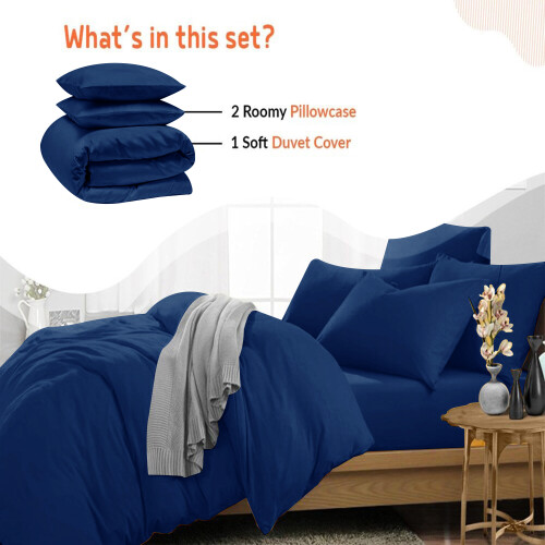 (BLUE, SUPER KING) Reversible Plain Dyed Duvet Cover Set & Pillowcase 2
