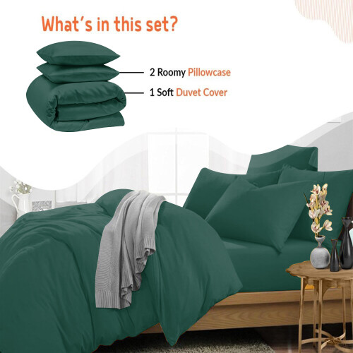 (GREEN, DOUBLE) Reversible Plain Dyed Duvet Cover Set & Pillowcase 2