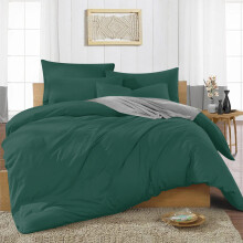 (GREEN, SUPER KING) Reversible Plain Dyed Duvet Cover Set &amp; Pillowcase