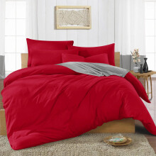 (BURGUNDY, KING) Reversible Plain Dyed Duvet Cover Set & Pillowcase