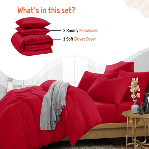 (BURGUNDY, SINGLE) Reversible Plain Dyed Duvet Cover Set & Pillowcase 2