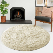 (Cream, 120x120 cm - Round) Elegant Affordable Shaggy Area Rug Non Skid Livingroom Rugs